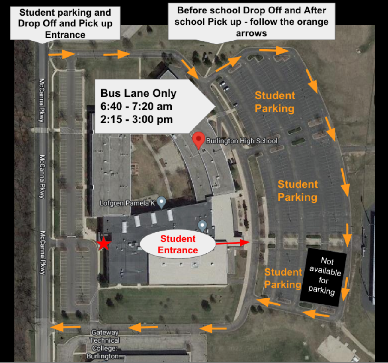 Students park in back